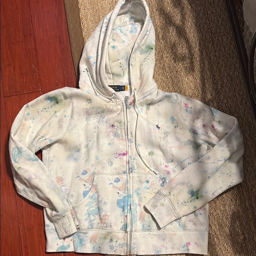 Polo Ralph Lauren White splatter paint  Zip-Up hoodie